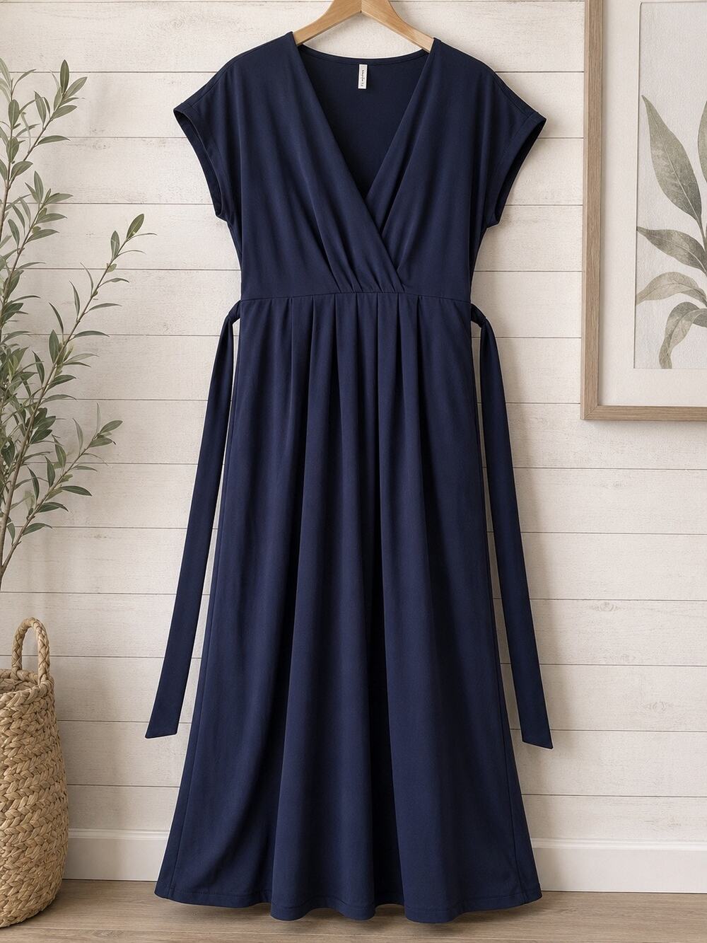 Halara Breezeful V Neck Tie Waist Maxi Dress Navy L Pockets 02622004 Athleisure